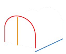 Polytunnel measurement diagram showing distance, length, and height indicators